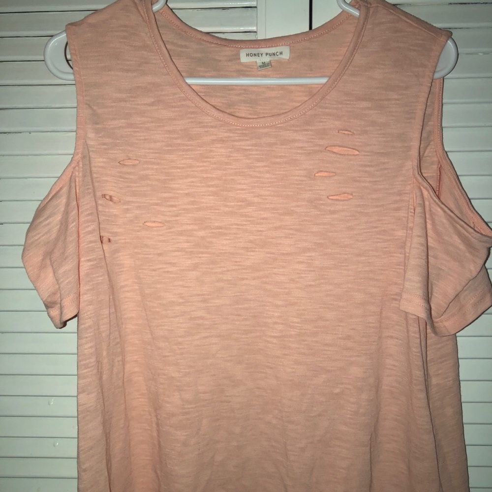 Off the shoulder distressed tee